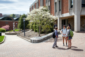 students talking on campus